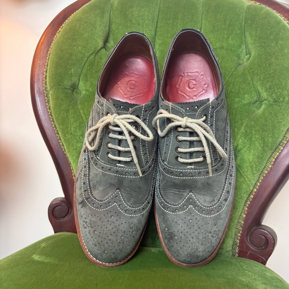 Grenson Archie Brogue Mens Suede Shoes Size 9 G Gray